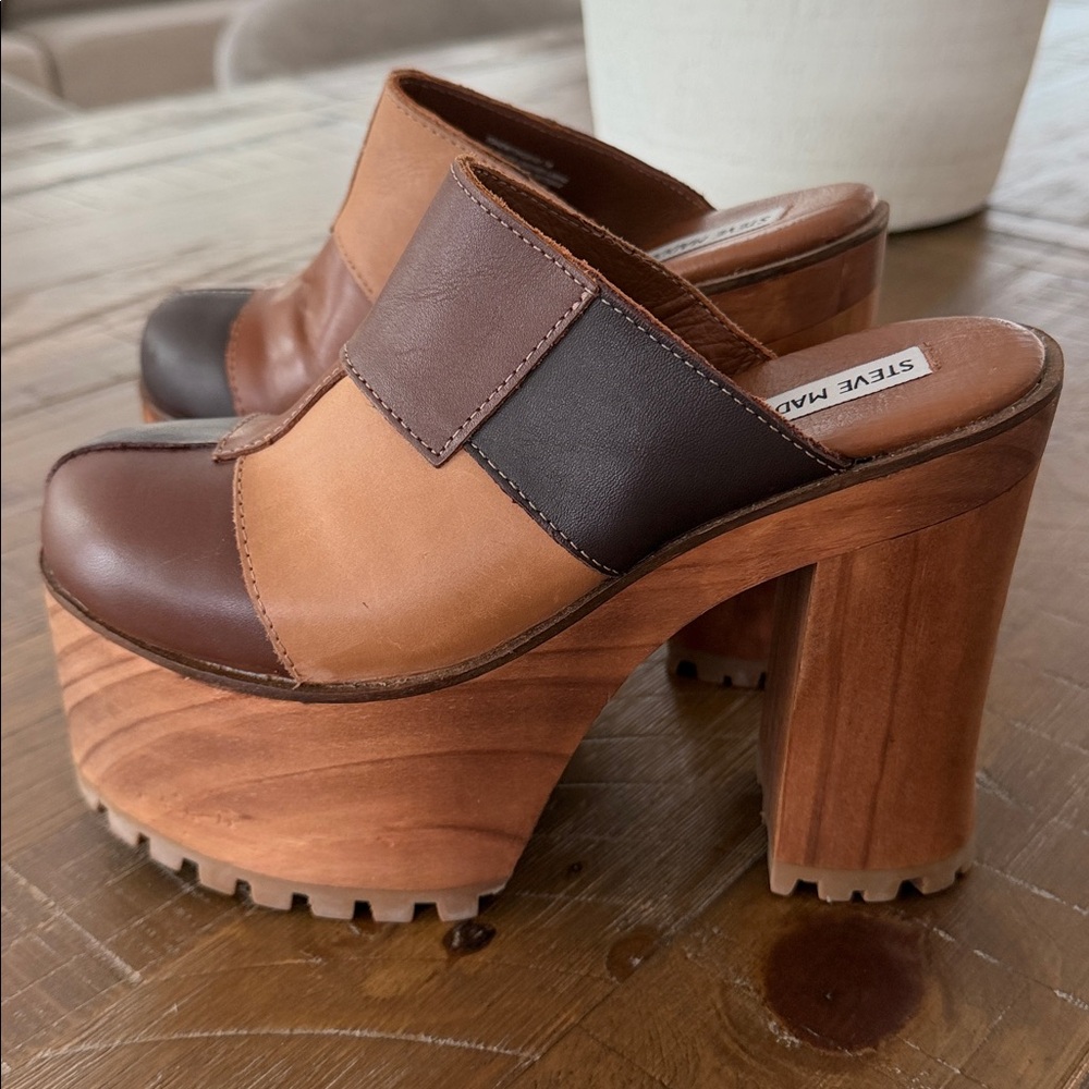 Steve Madden Vintage Leather Patchwork Block Platform Clogs